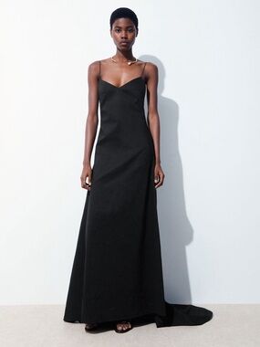 COS Atelier The V-Neck Linen Maxi Dress in Black NEW